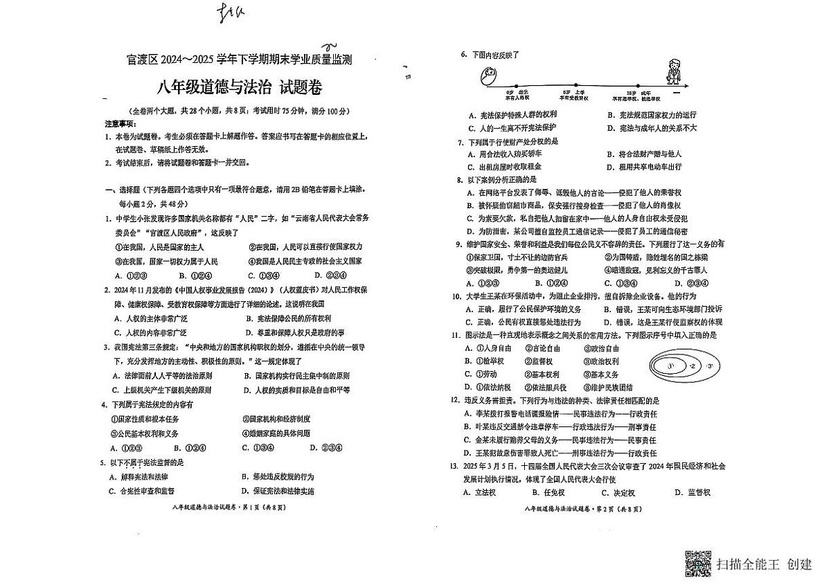 八年级道德与法治第1页