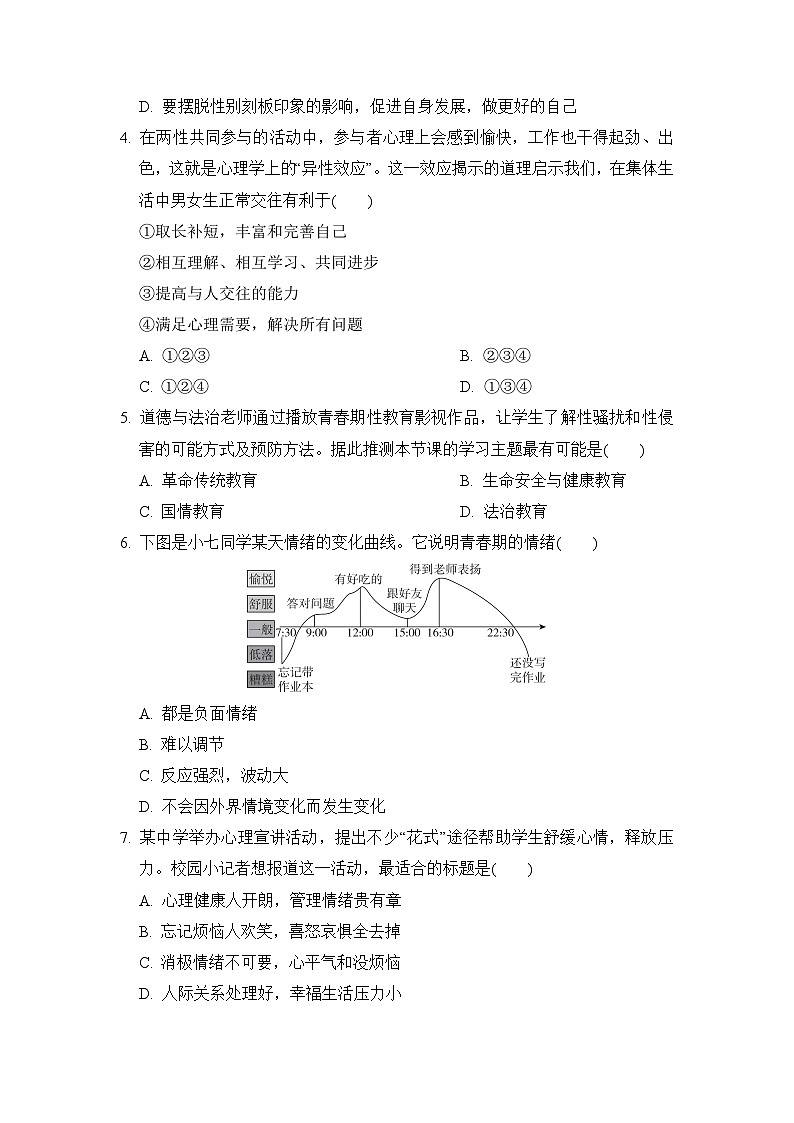 七年级道法下册 第二学期 期中综合测试卷（人教山西版 2025年春）第2页