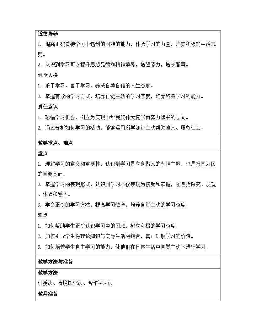 统编版（2024）七年级上册道德与法治《3.2 学习成就梦想》教案第2页