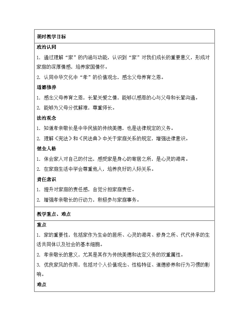 统编版（2024）七年级上册道德与法治《4.1家的意味》教案第2页