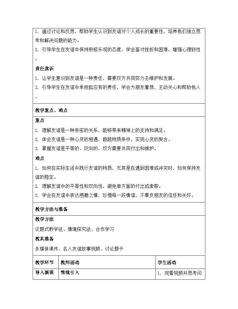 统编版（2024）七年级上册道德与法治《6.1 友谊的真谛》教案第3页