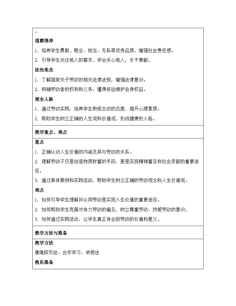 统编版（2024）七年级上册道德与法治《13.1 在劳动中创造人生价值》教案第2页