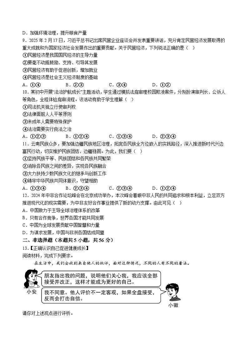 【9道一模】2025年安徽省铜陵市中考一模道德与法治试题（含解析）第3页