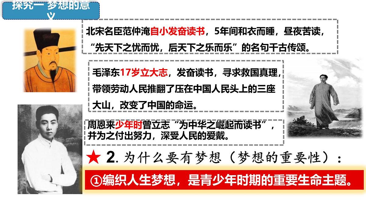 初中  政治 (道德与法治)  人教版（2024）  七年级上册1.3.1做有梦想的少年 课件第3页