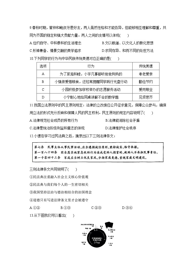 【道德与法治】河南省周口市项城市2024-2025学年七年级下学期期末试题第3页