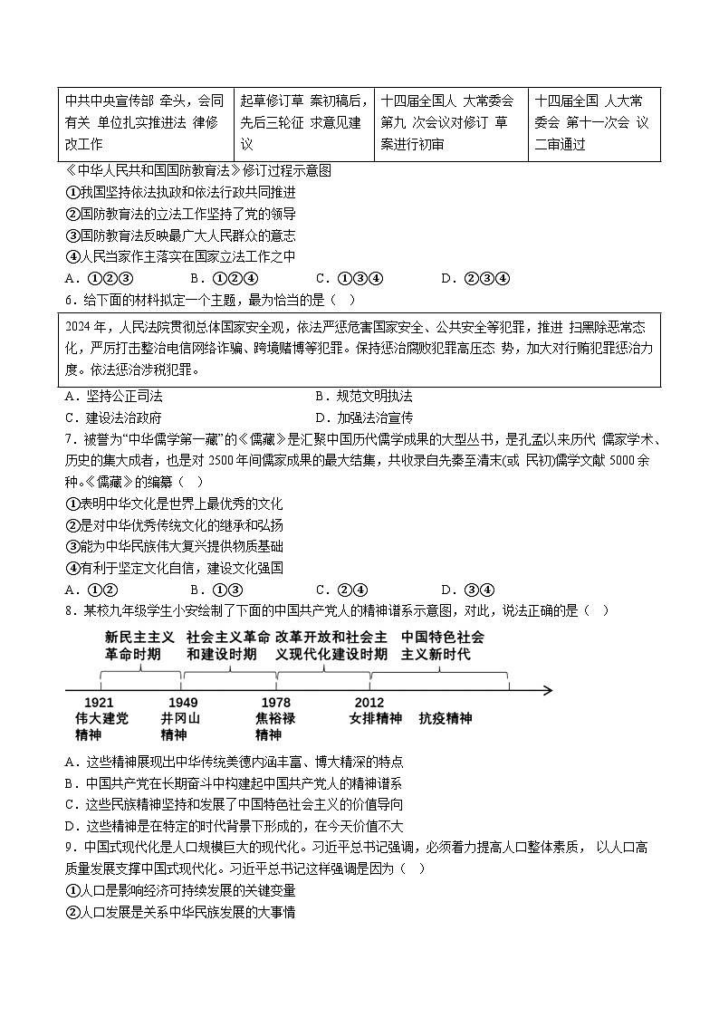【9道第三次月考】安徽省淮北市“五校联考”2024-2025学年九年级12月月考道德与法治试题（含解析）第2页