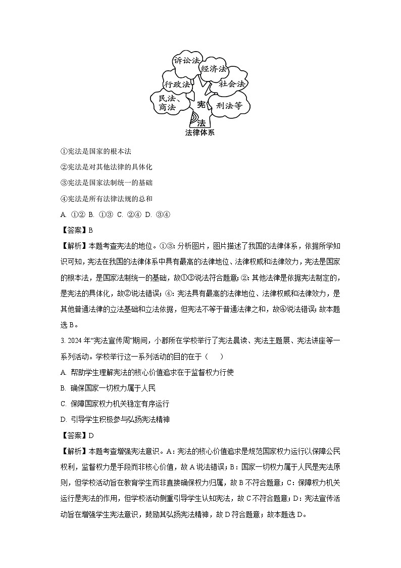 湖南省长沙市长郡教育集团联考2024-2025学年八年级下学期期末道德与法治试卷（解析版）第2页