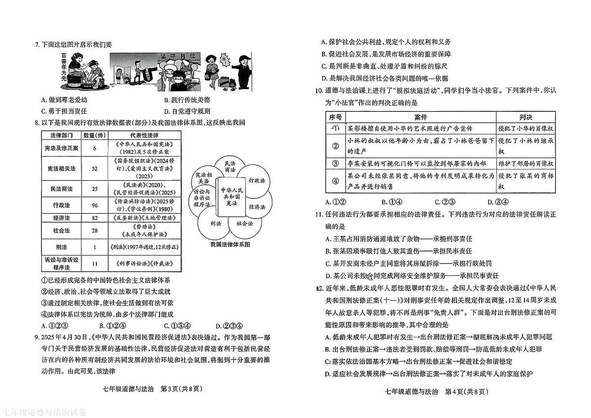 山西省朔州市怀仁市2024-2025学年七年级下学期期末道德与法治试卷第2页