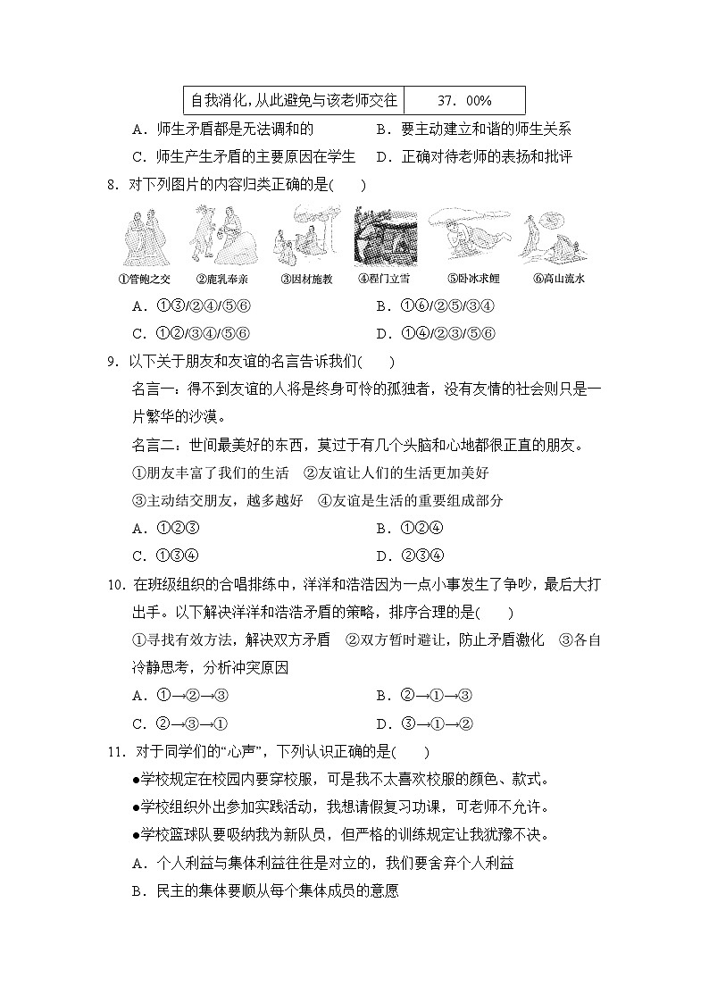 2024-2025学年七年级道德与法治上册 第二单元 单元测试卷（人教山西版）第3页