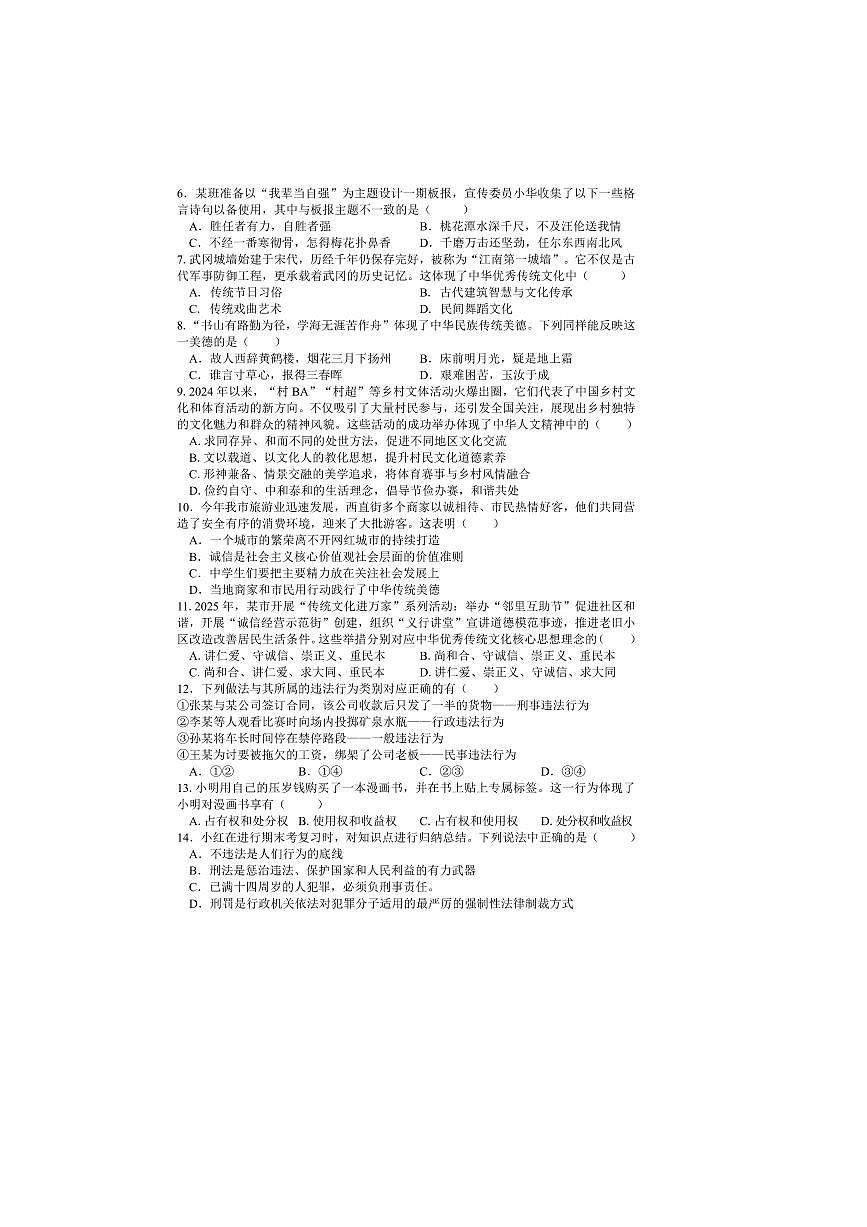 2024～2025学年湖南省邵阳市武冈市七年级下7月期末政治试卷(含答案)第2页