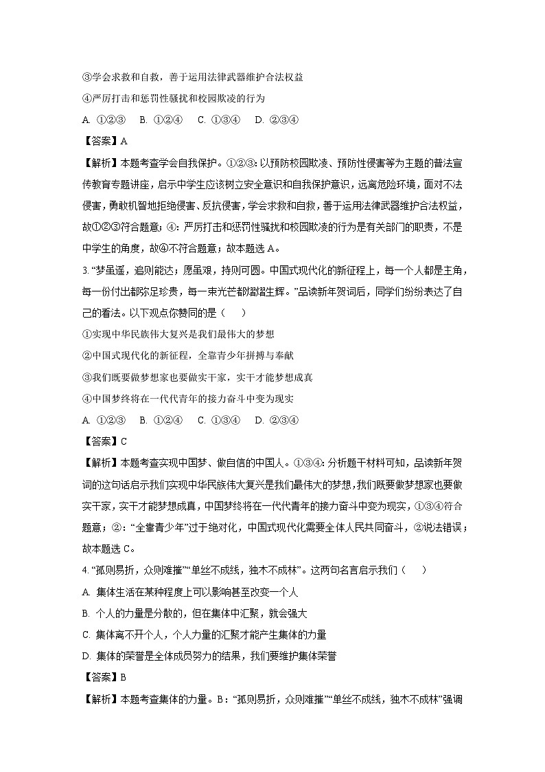 2025年湖南省祁阳市中考三模道德与法治试卷（解析版）第2页