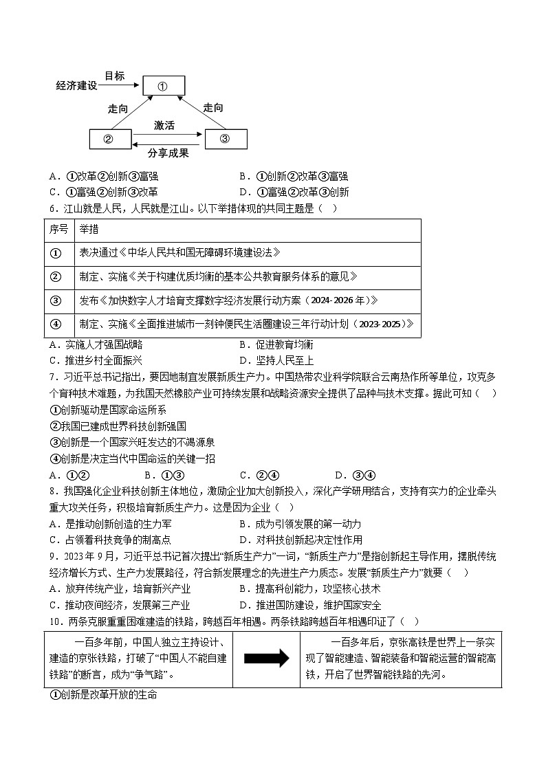 【9道第一次月考】安徽省安庆市怀宁县2024-2025学年九年级上学期自主检测道德与法治试卷第2页