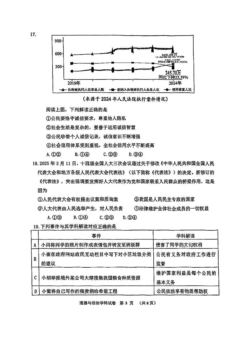 北京市第一七一中学2025～2026学年九年级上开学测试政治试卷(无答案)第3页