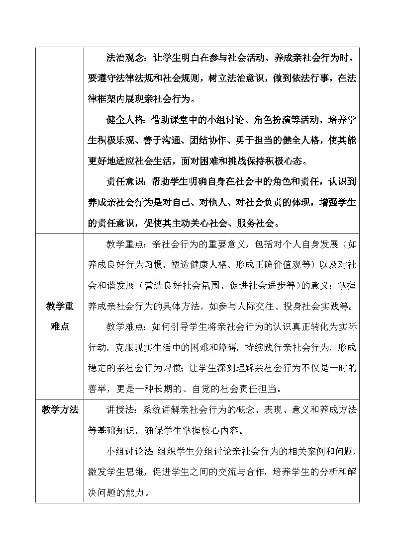统编版（2024）八年级上册道德与法治2.2 养成亲社会行为 教学设计（表格式）第2页