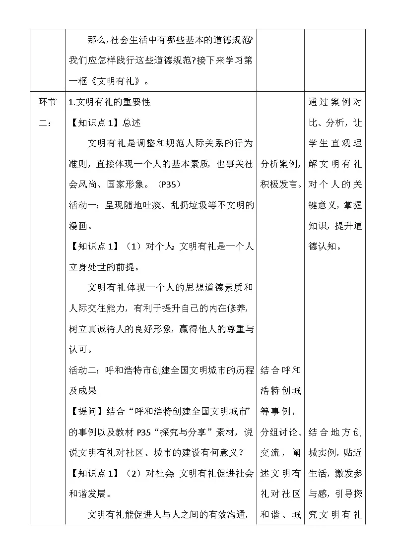 统编版（2024）八年级上册道德与法治 5.1 文明有礼 教学设计（表格式）第3页
