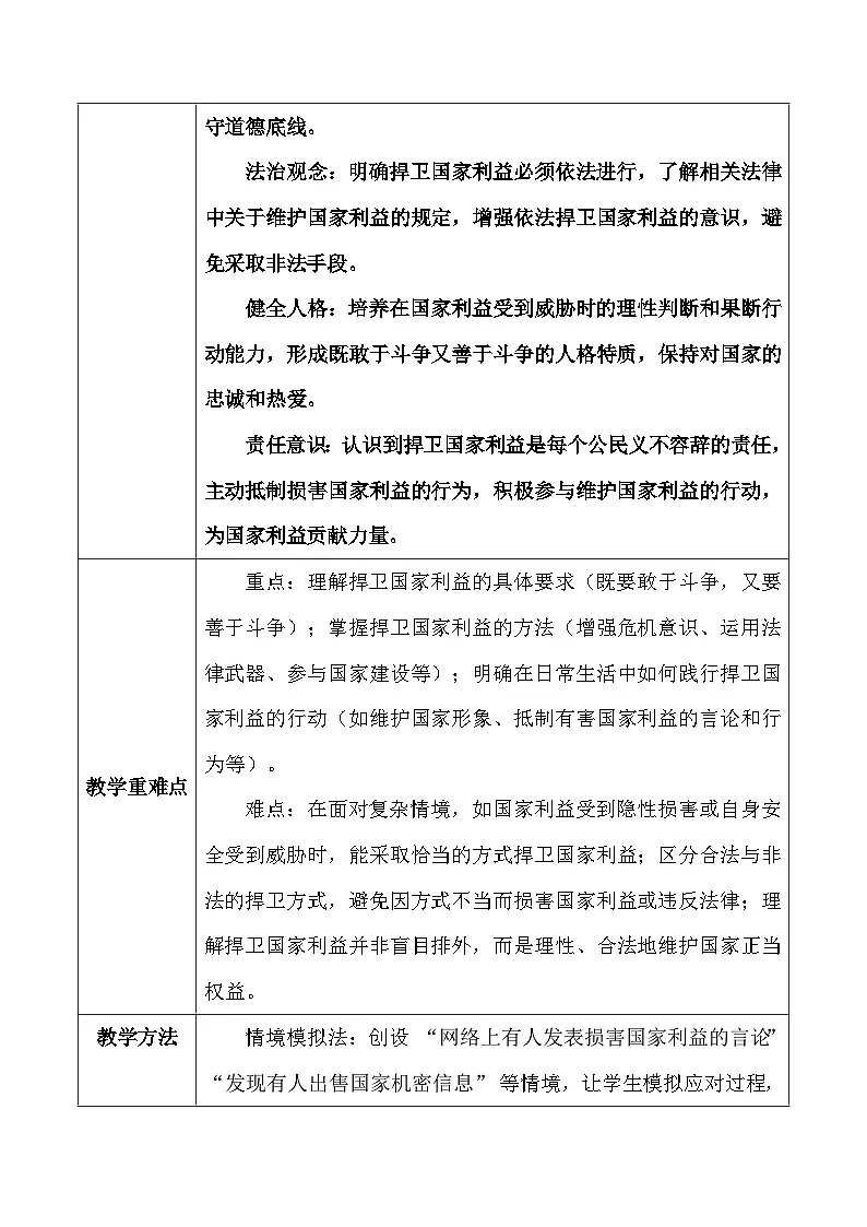 统编版（2024）八年级上册道德与法治 10.2 捍卫国家利益 教案第2页