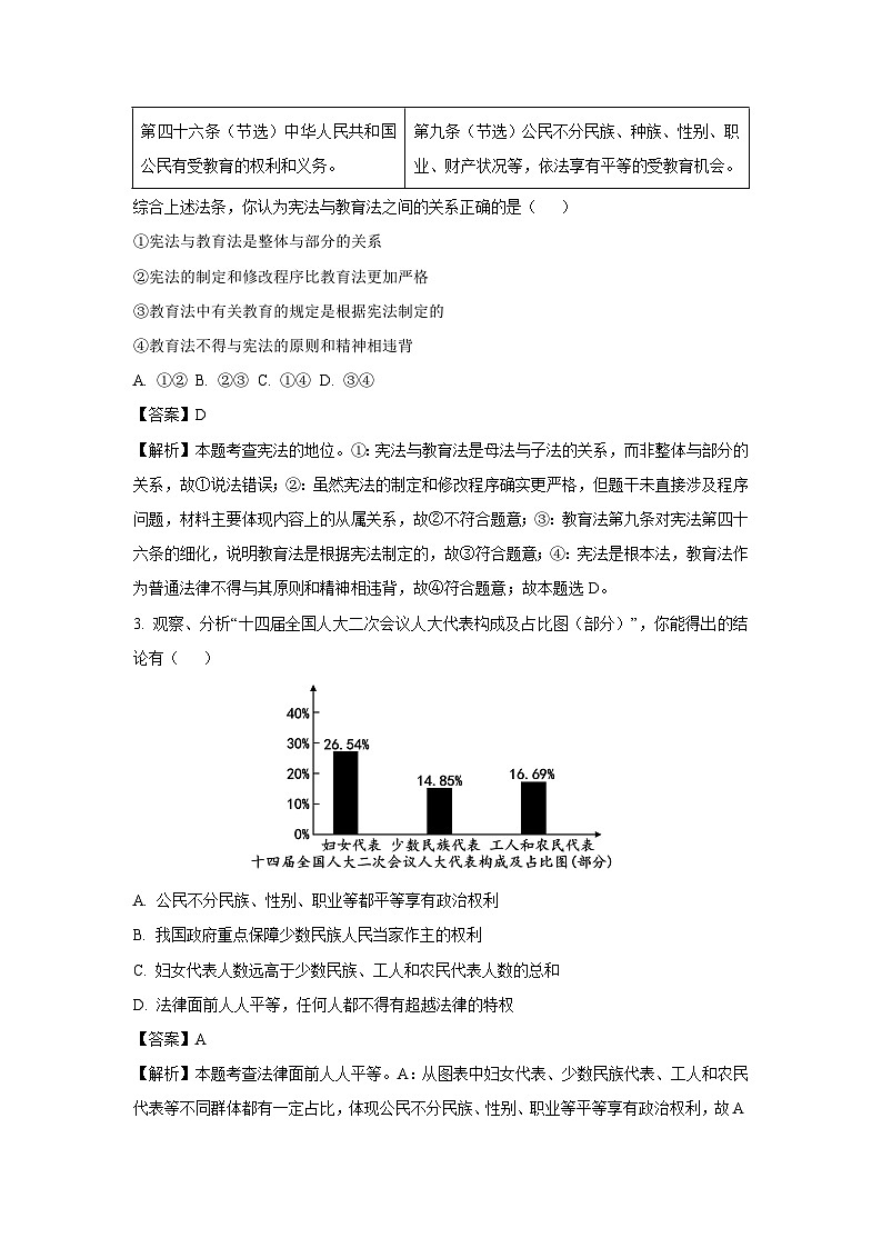 内蒙古自治区赤峰市2024-2025学年八年级下学期期末道德与法治试题（解析版）第2页