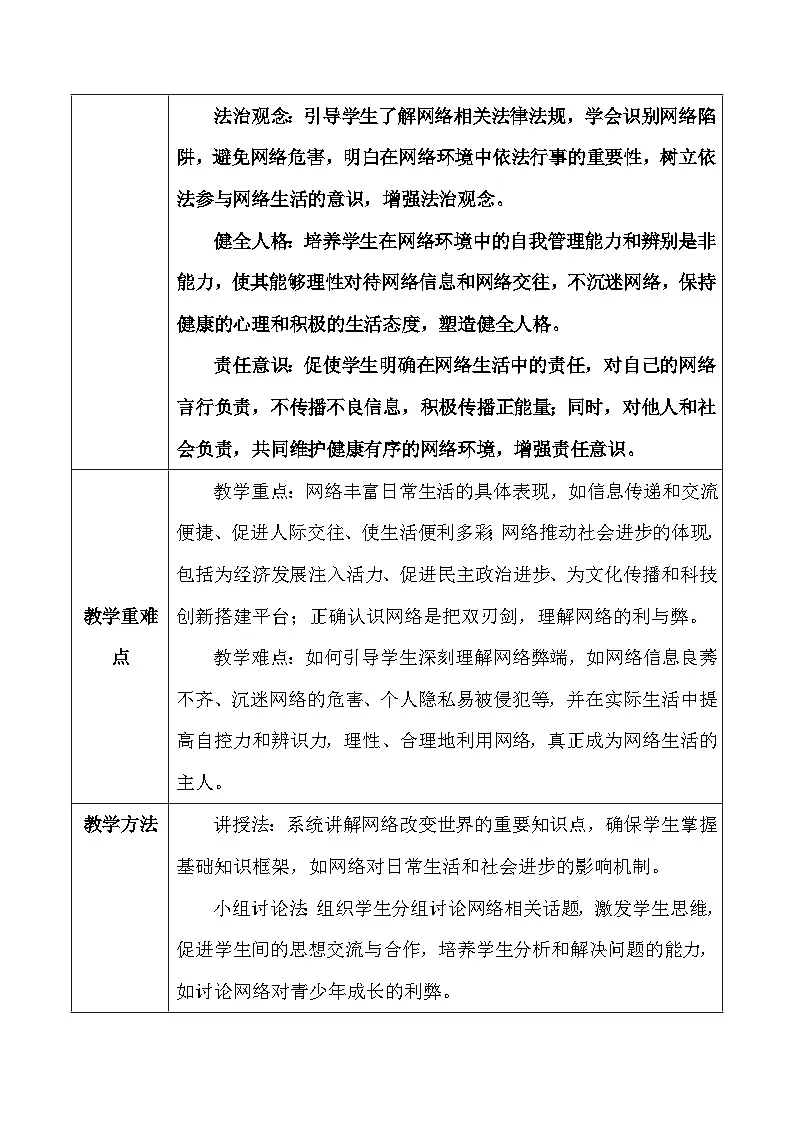 统编版（2024）八年级上册道德与法治3.1《网络改变世界》教案第2页