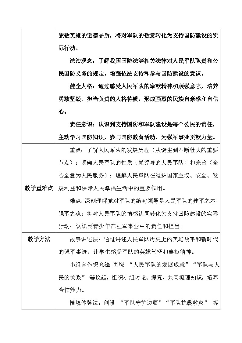 统编版（2024）八年级上册道德与法治 11.1 党和人民信赖的英雄军队 教案第2页