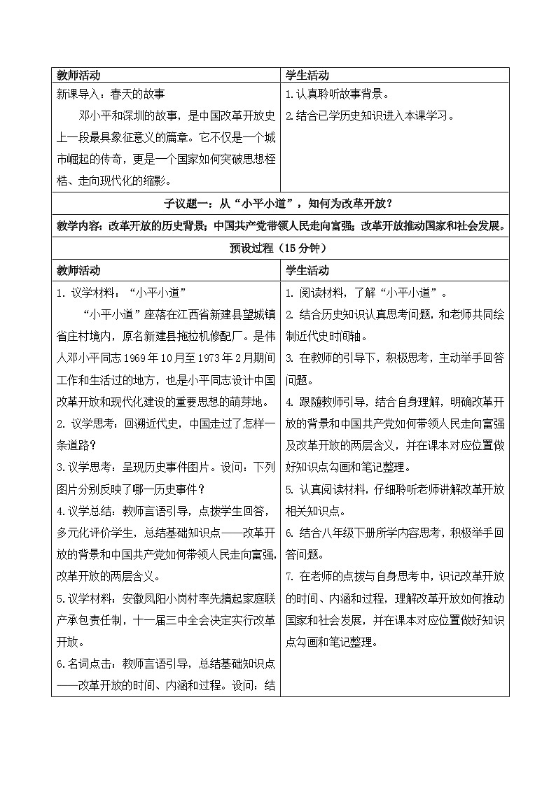 1.1坚持改革开放 教学设计  2025-2026学年度九年级上册 道德与法治 统编版第2页