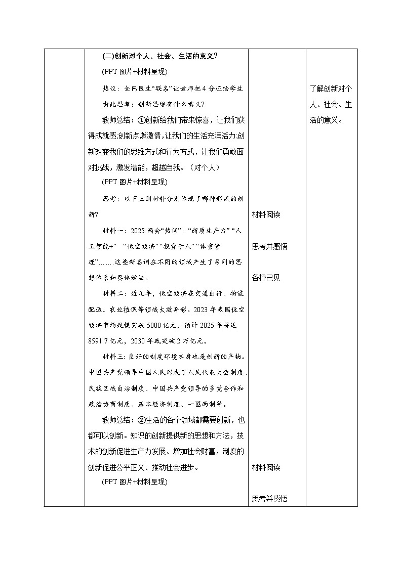 2.1 创新改变生活（教学设计 2025-2026学年度道德与法治 九年级上册第3页