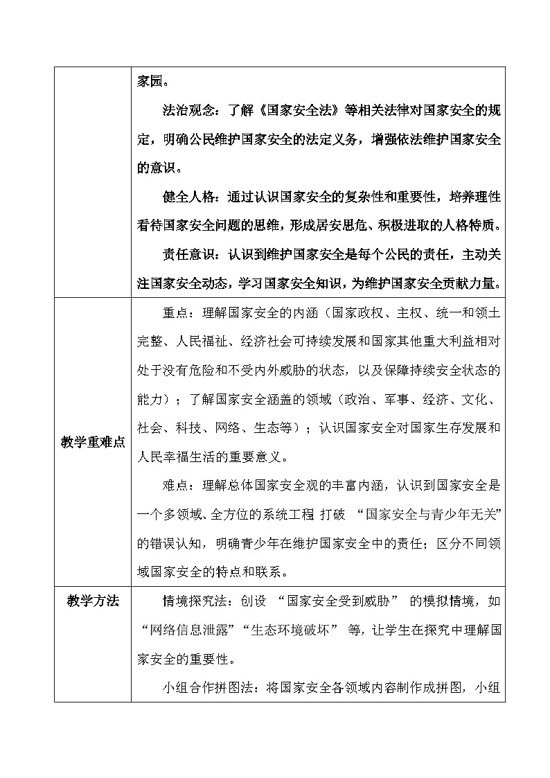 2025秋新教材统编版八年级上册道德与法治第一十二课 树立总体国家安全观 教案（共2课时）第2页