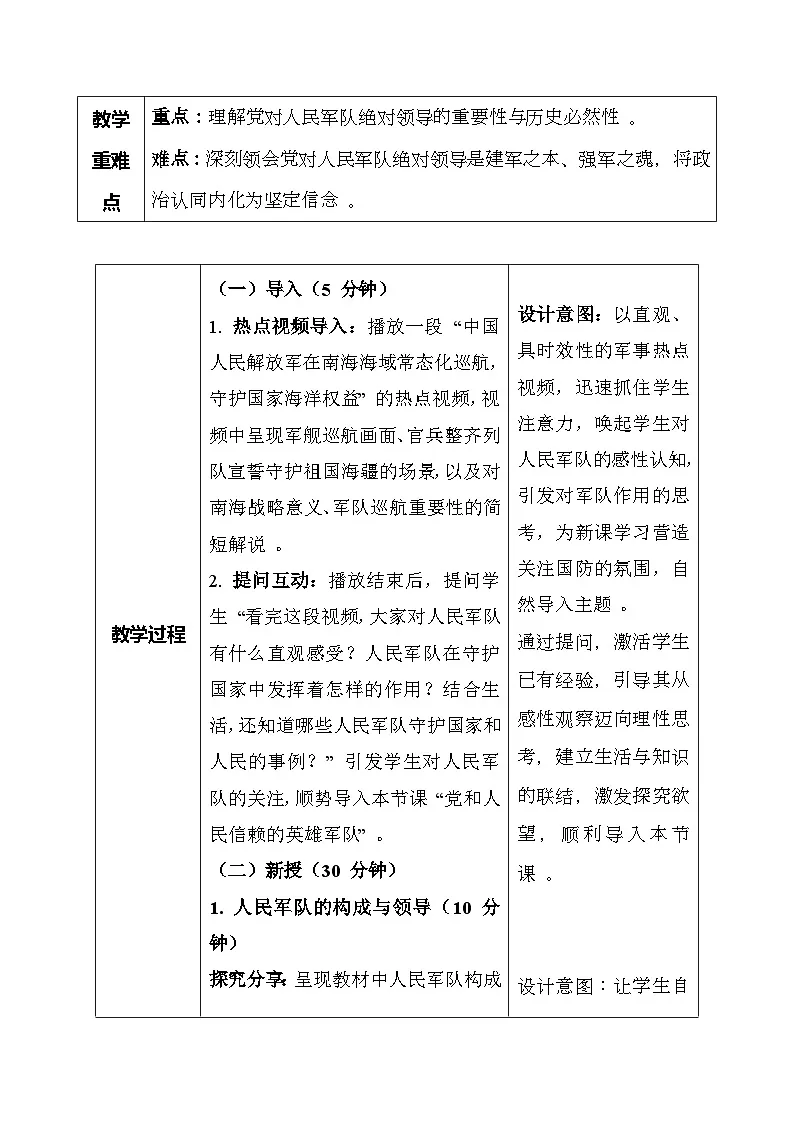 统编版（2024）八年级上册道德与法治-第一十一课 军强才能国安 教案（2课时）第2页