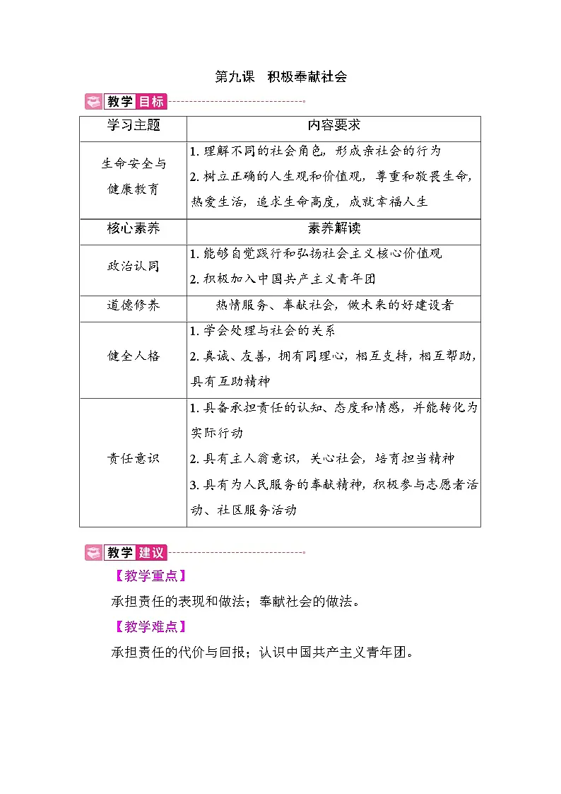 9.1 社会责任我担当 教案 统编版道德与法治八年级上册第1页