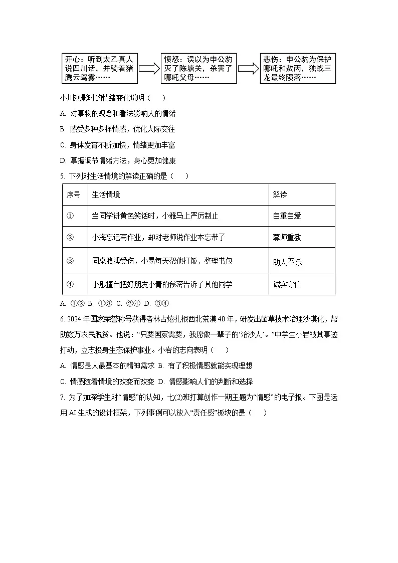 福建省厦门市同安区2024-2025学年七年级下学期期末道德与法治试卷（学生版）第2页