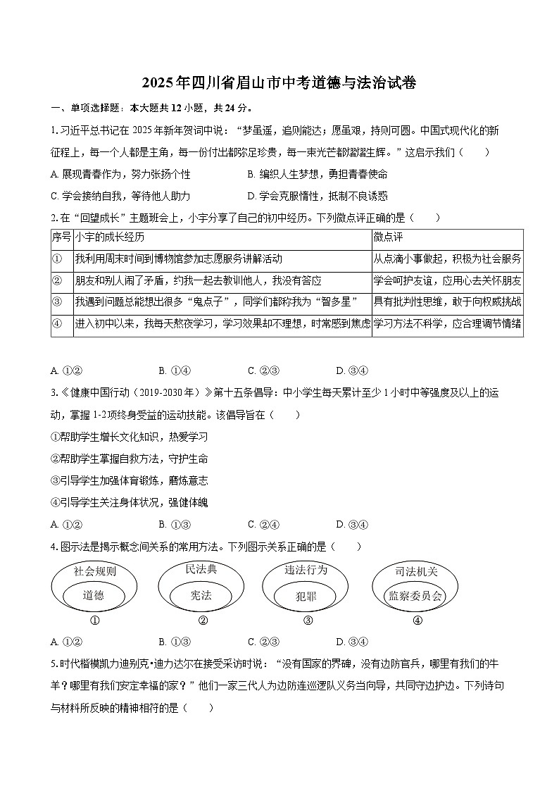 2025年四川省眉山市中考道德与法治试卷（含详细答案解析）第1页