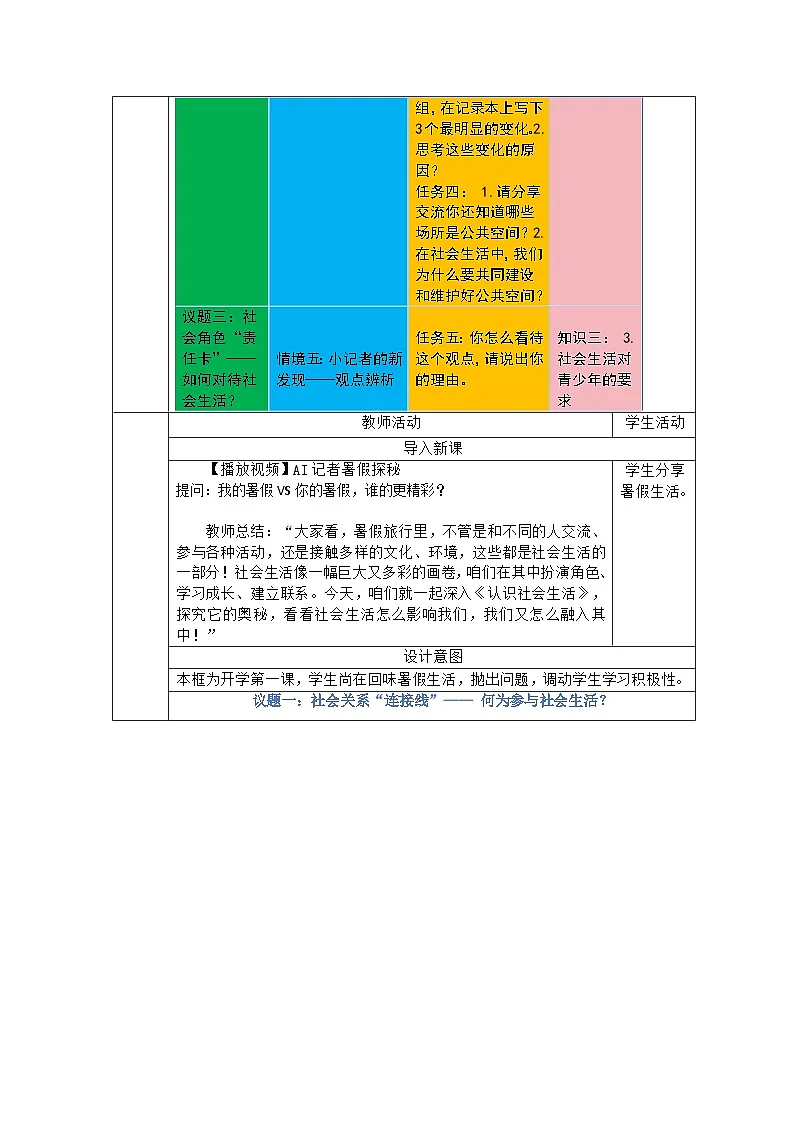 部编人教版初中道德与法治八年级上册 1.1认识社会生活 教学设计第2页