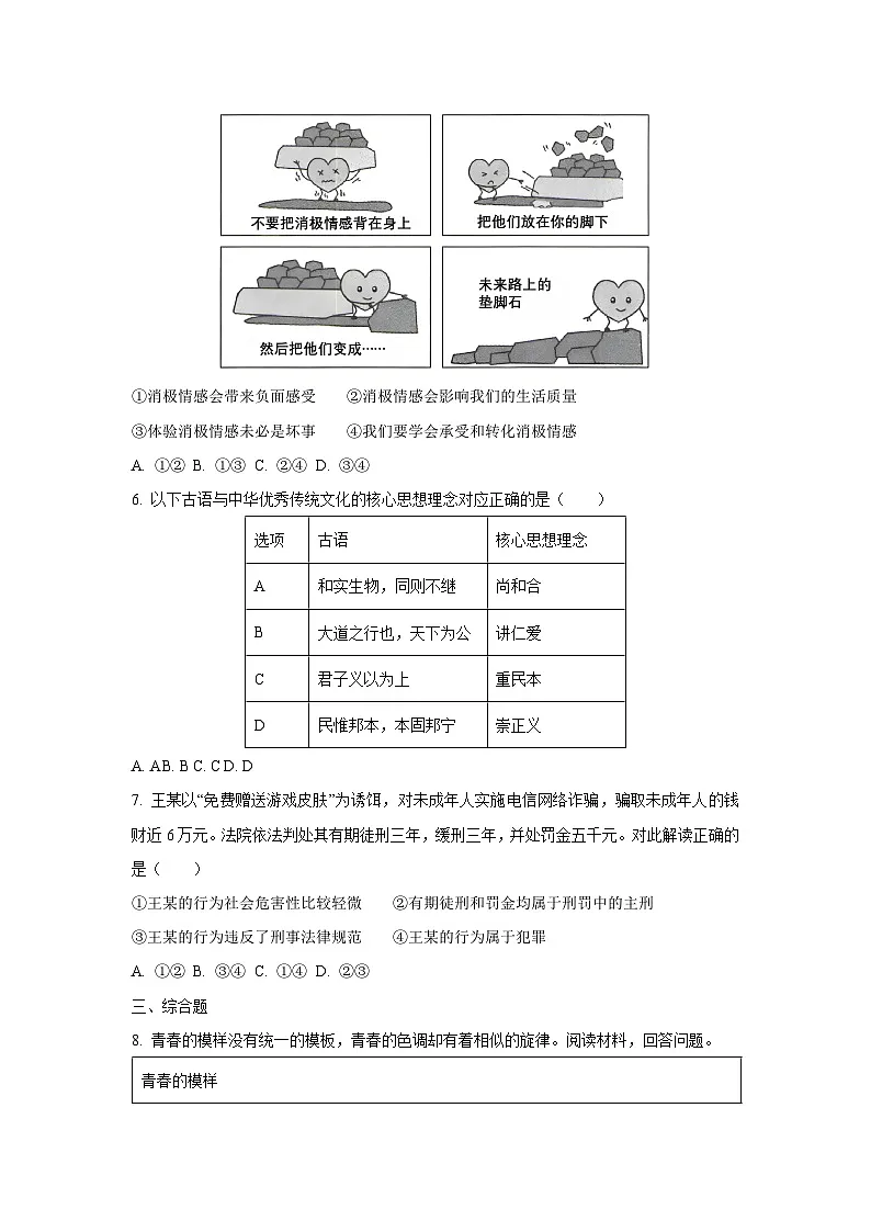 浙江省嘉兴市2024-2025学年七年级下学期期末道德与法治试卷（学生版）第2页
