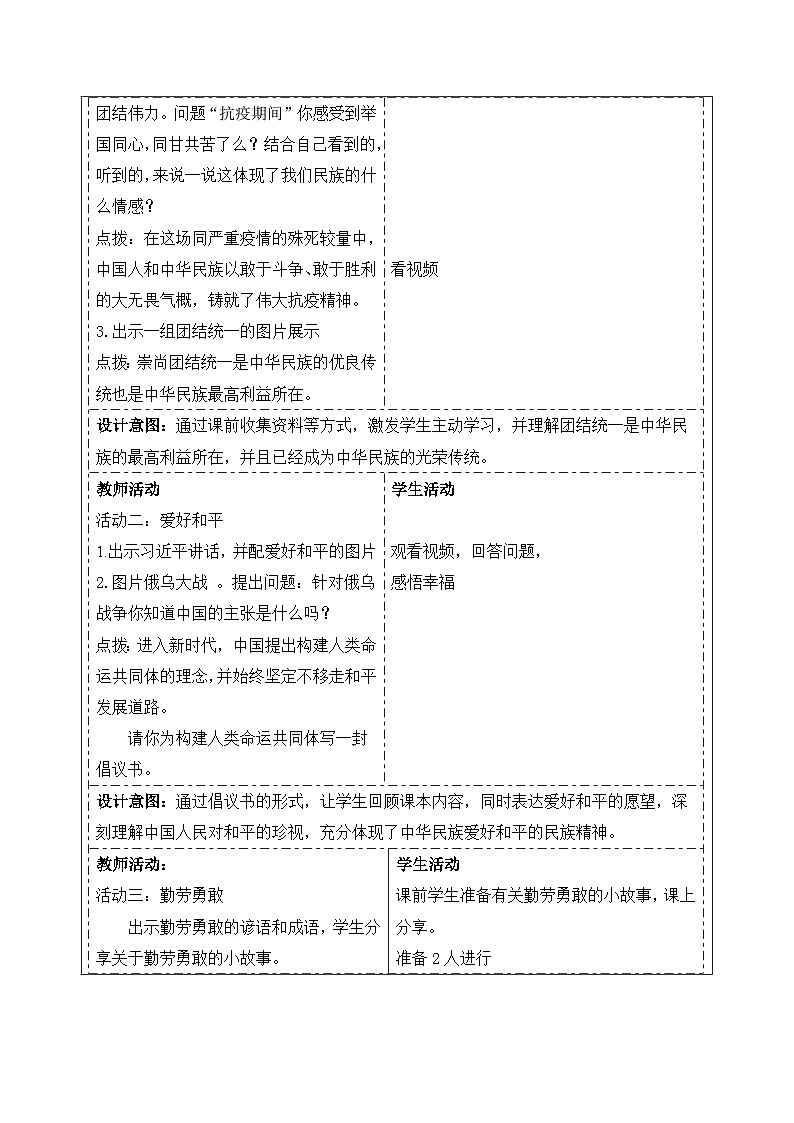 1.3 中华民族精神 教案- 七年级《中华民族大团结》全一册第3页