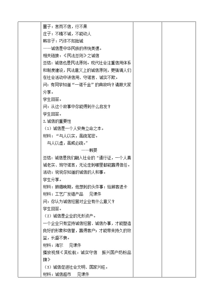人教版政治八年级上学期精品教案2.4.3 诚实守信第2页