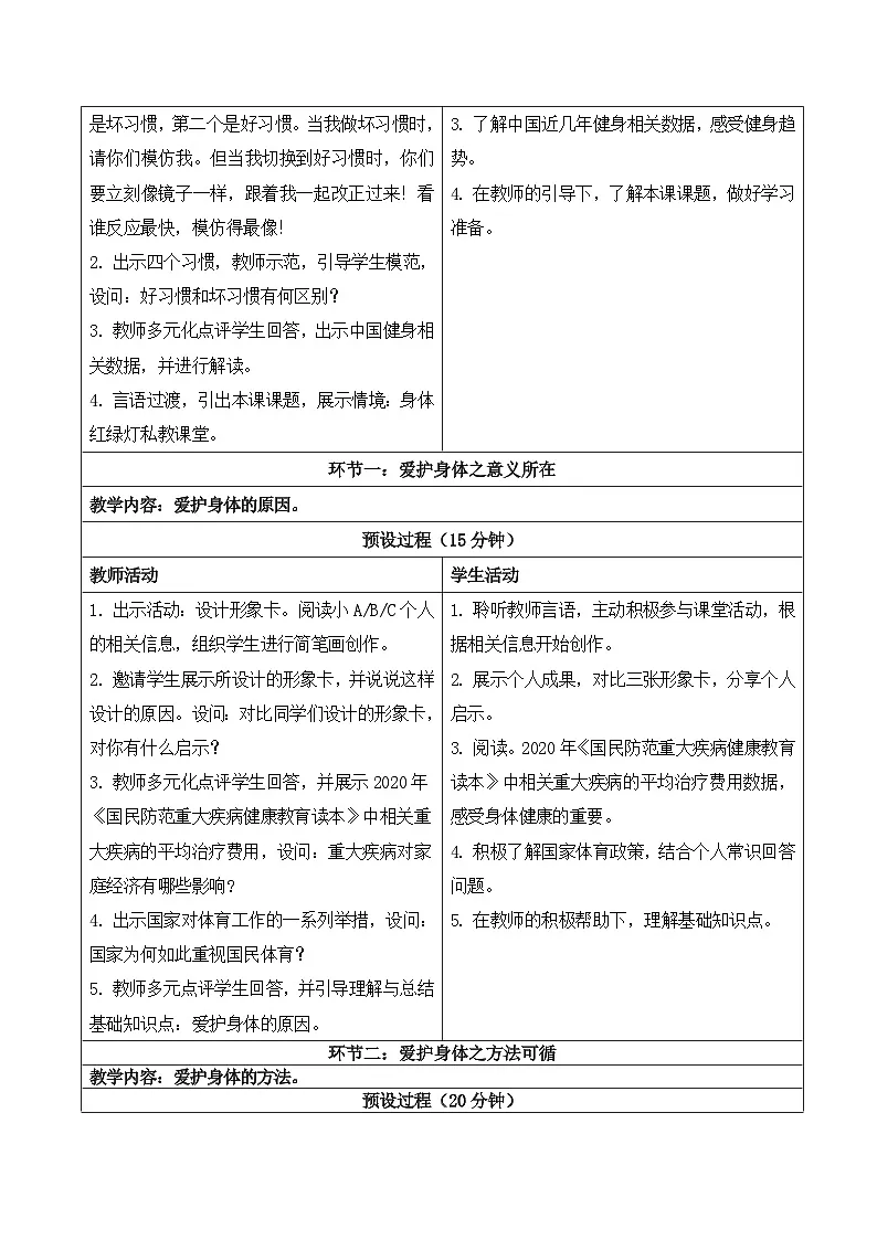 10.1 爱护身体 教学设计 2025-2026学年道德与法治七年级上册 统编版第2页