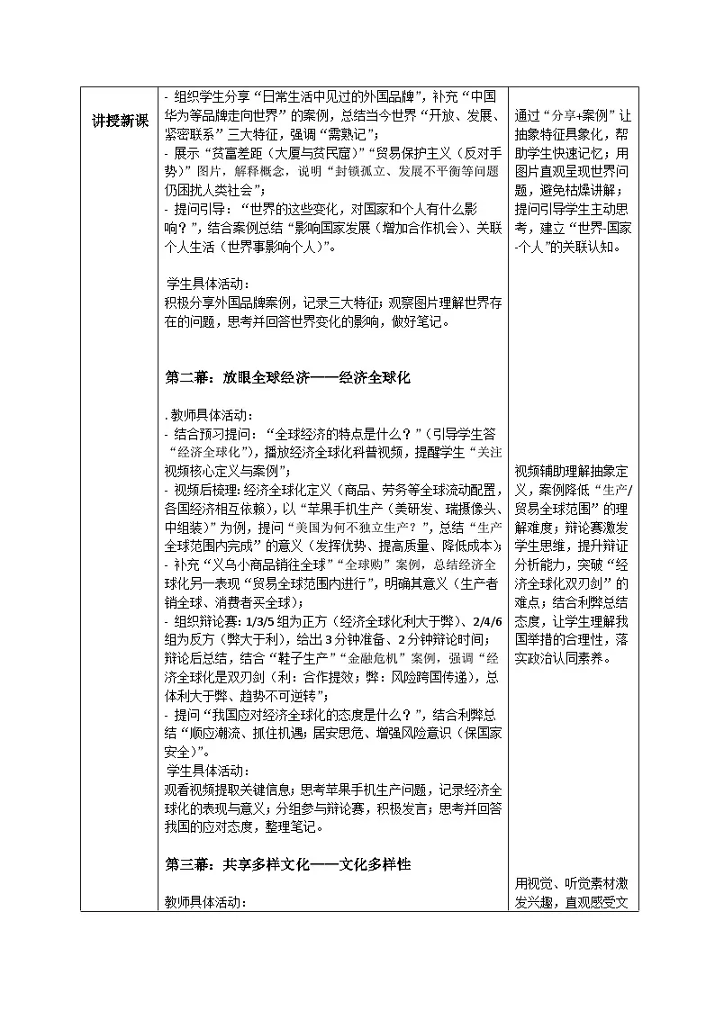 1.1开放互动的世界 教学设计 统编版道德与法治 九年级下册第2页