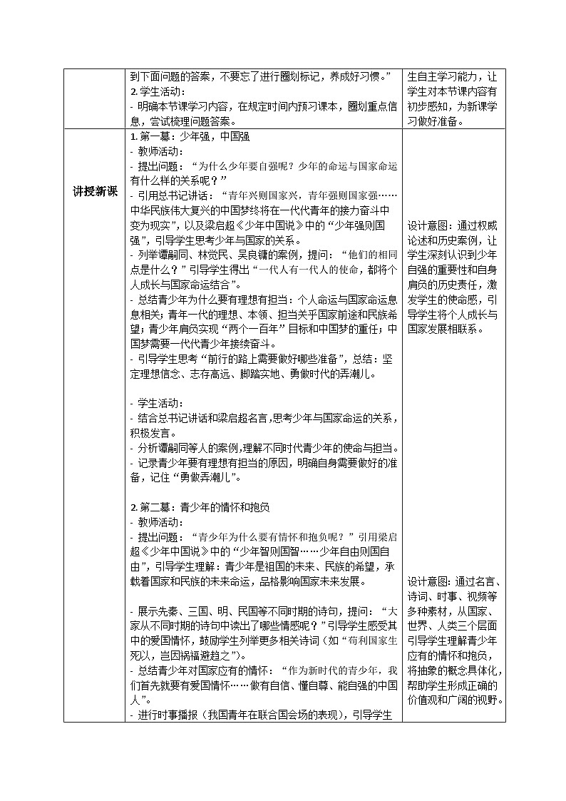 5.2少年当自强 教学设计 统编版道德与法治 九年级下册第2页