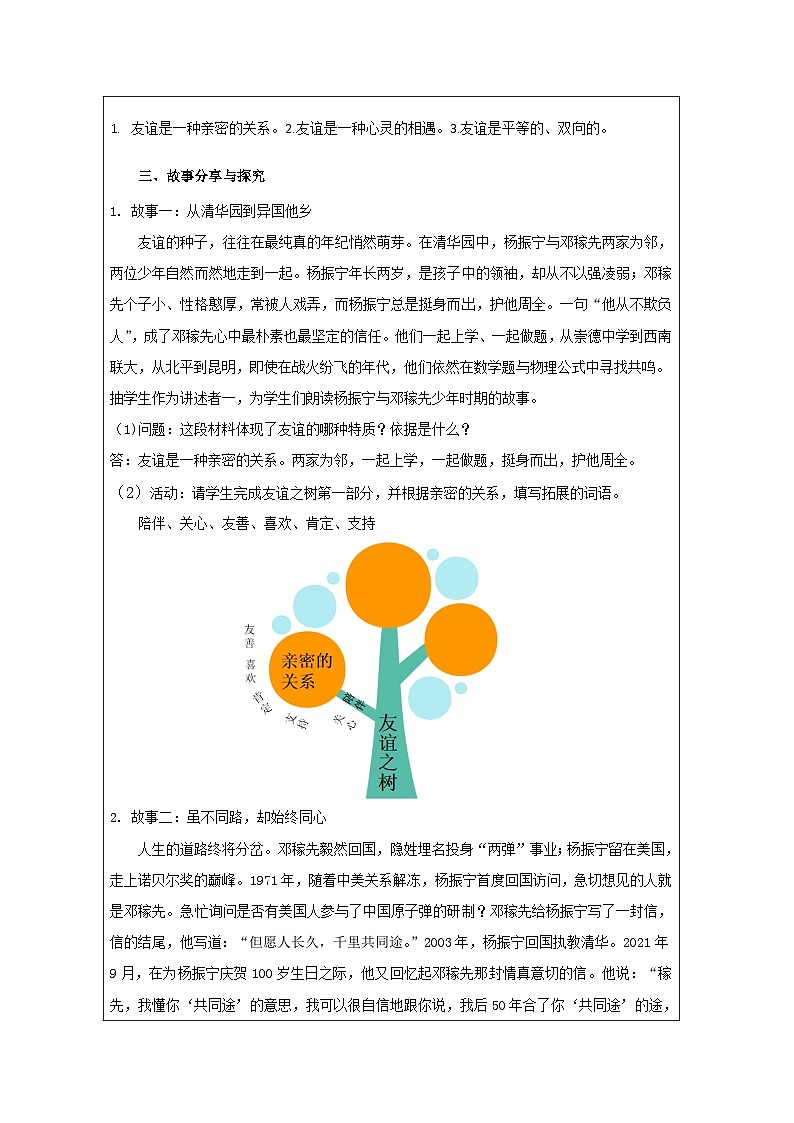 统编版七年级上册道德与法治第六课第一课时《友谊的真谛》教案第2页