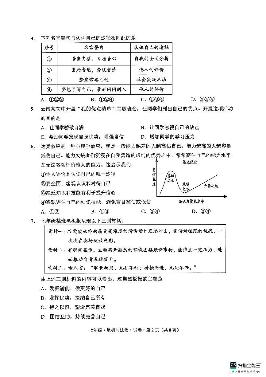云南省文山州砚山县2025-2026学年七年级上学期期中道德与法治试卷第2页