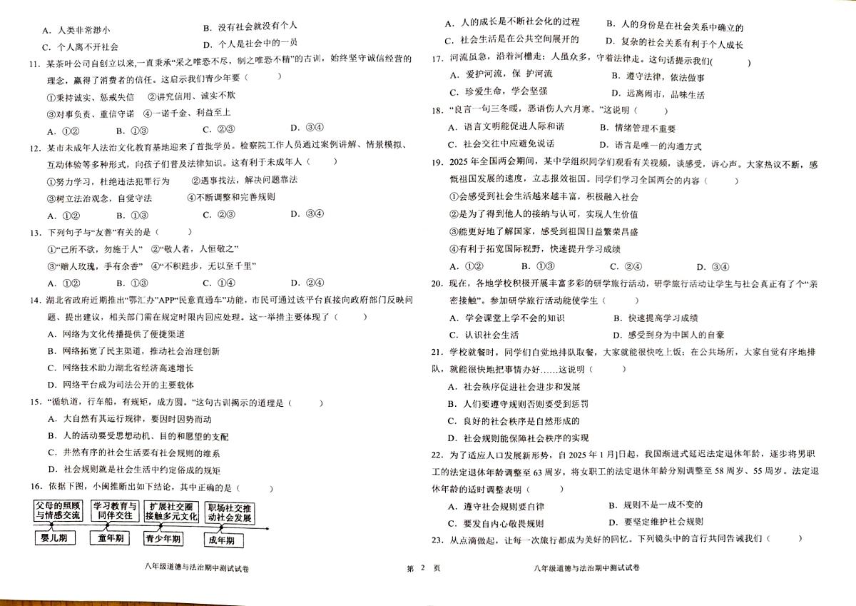 云南省昆明市石林彝族自治县民族中学2025-2026学年八年级上学期10月期中道德与法治试题第2页