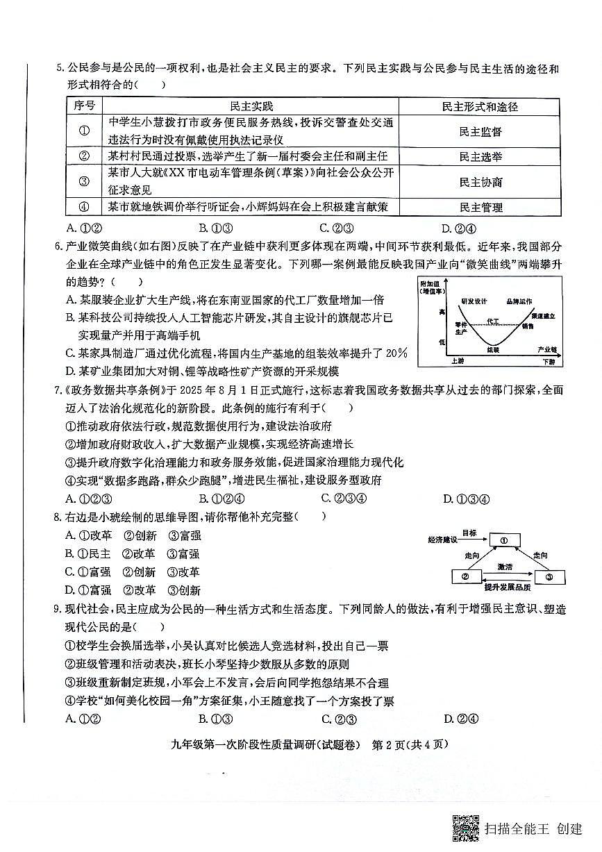 安徽省合肥市蜀山区琥珀教育集团2025-2026学年九年级上学期10月月考道德与法治试题第2页