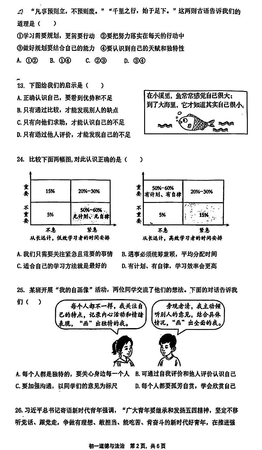 2024北京五中分校初一（上）期中道德与法治试卷第2页