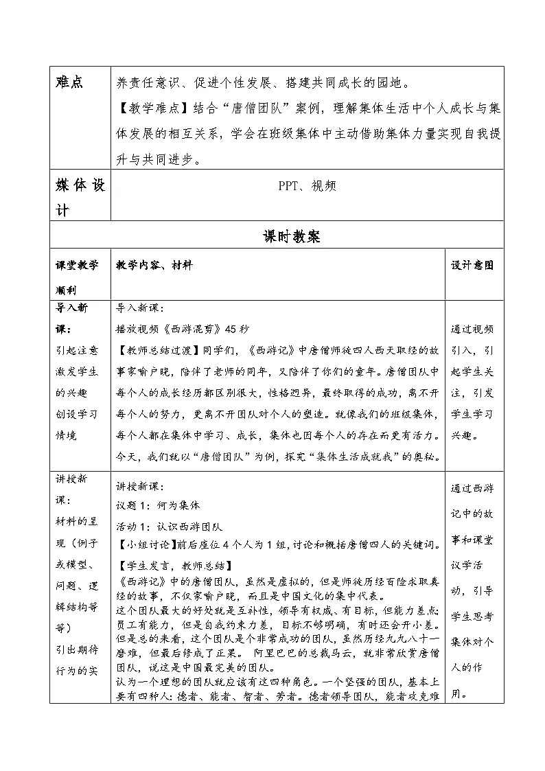 7.1 集体生活成就我 教案 2025-2026学年道德与法治 七年级上册 统编版第2页