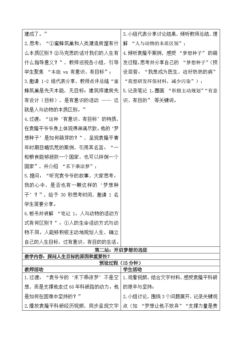 11.1 探问人生目标 教学设计 2025-2026学年道德与法治 七年级上册 统编版第3页