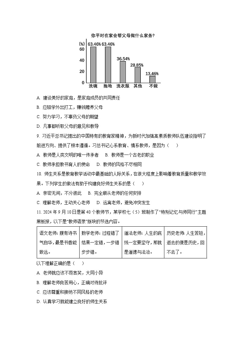 甘肃省陇南市成县2025—2026学年七年级上学期期中质量监测道德与法治试卷（学生版）第3页