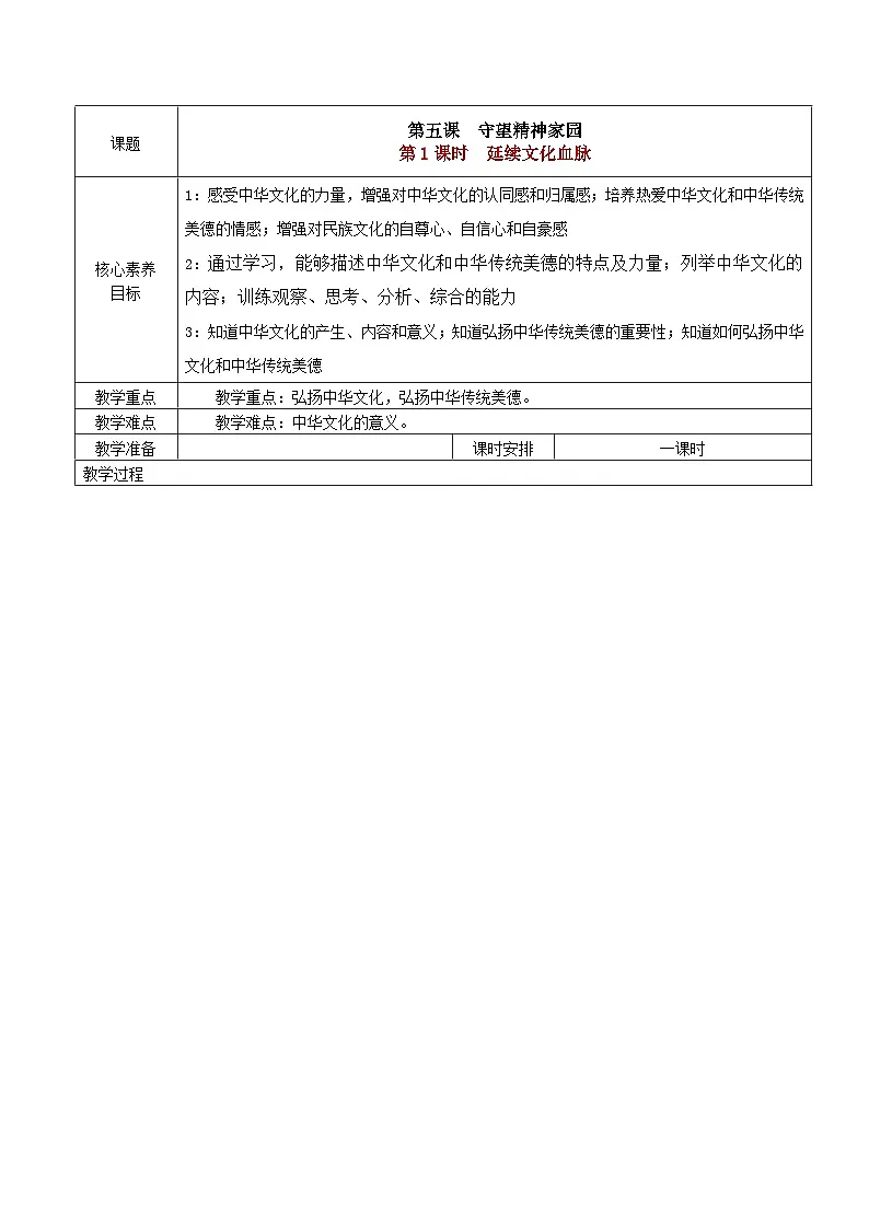 部编人教版初中道德与法治九年级上册【议题式教学】 5.1《延续文化血脉》教学设计第1页