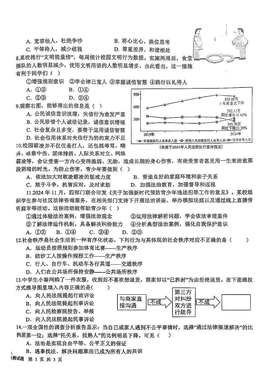 山东省日照市东港区新营中学2025-2026学年八年级上学期期中考试道德与法治试卷第2页