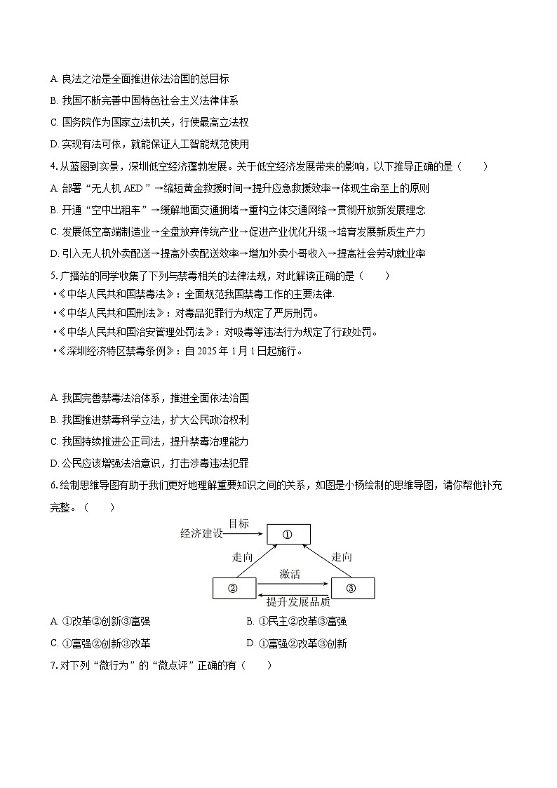 2025-2026学年广东省深圳市龙岗区华中师大龙岗附中集团校九年级（上）期中道德与法治试卷-自定义类型第2页