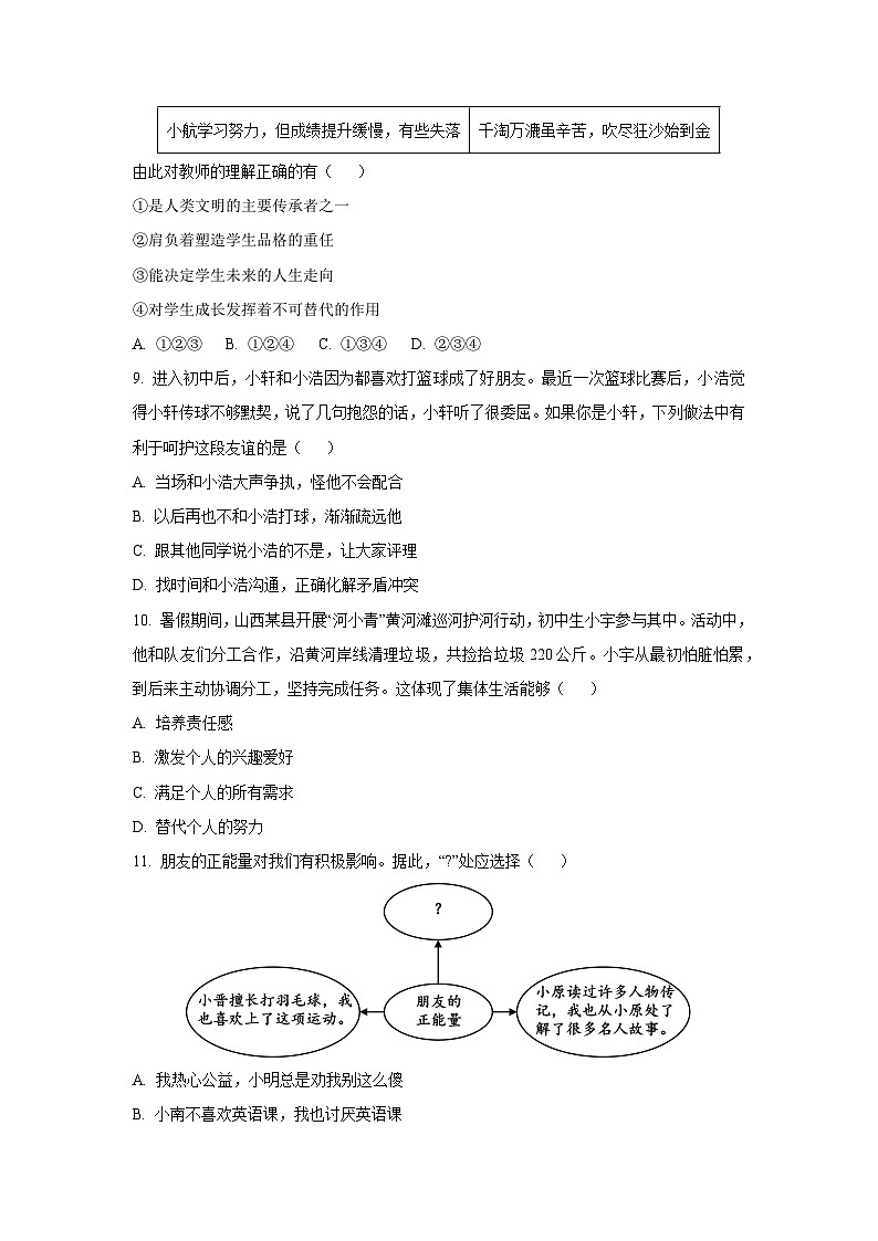 2025-2026学年山西省运城市垣曲县多校七年级上学期11月期中道德与法治试题（学生版）第3页
