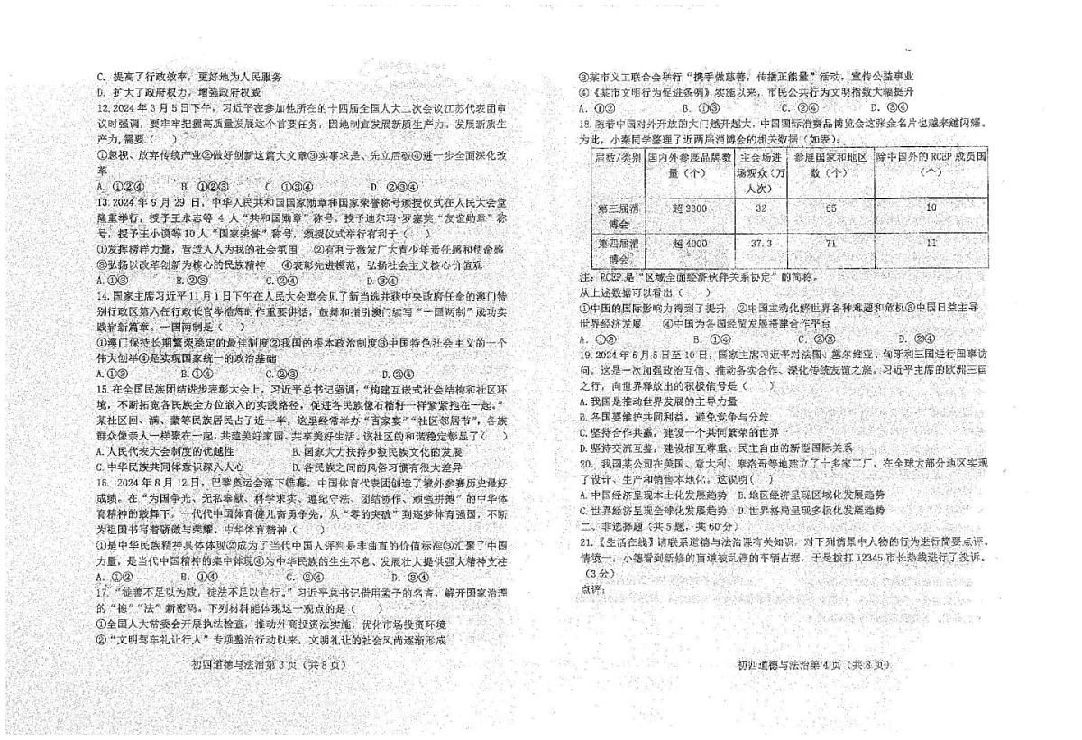 山东省烟台市芝罘区2024-2025学年(五四学制)九年级上学期1月期末道德与法治试题第2页